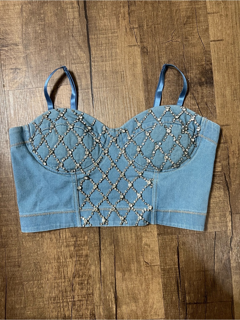 Blue Embellished Bustier Crop Top - Women